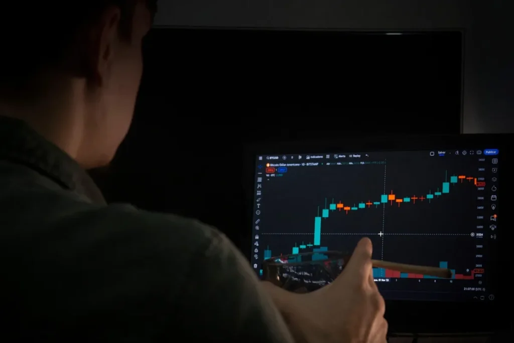 Homem analisando gráfico no computador
