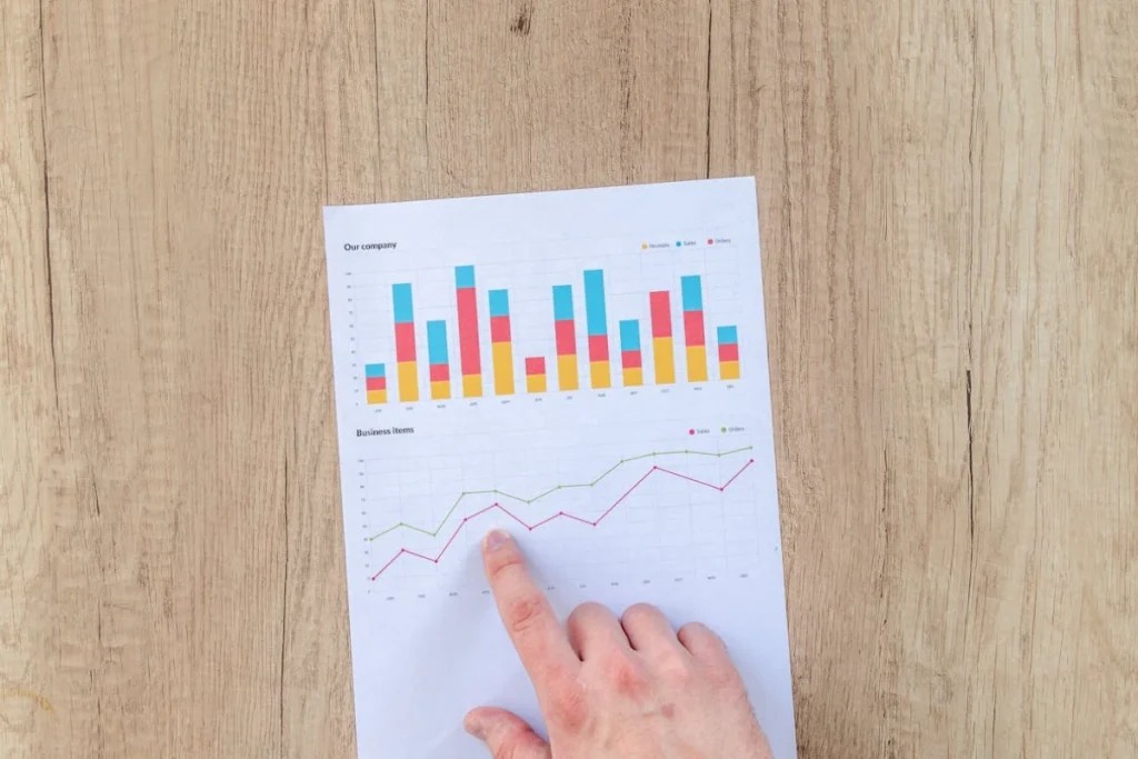 Pessoa analisando gráficos em uma folha